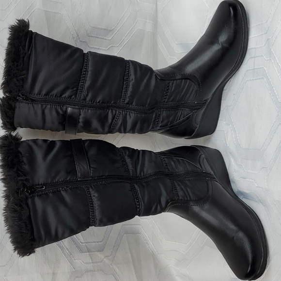 Black Calf length Wedge Heel faux fur lined Winter Boots Size 5 (6) - Picture 3 of 9